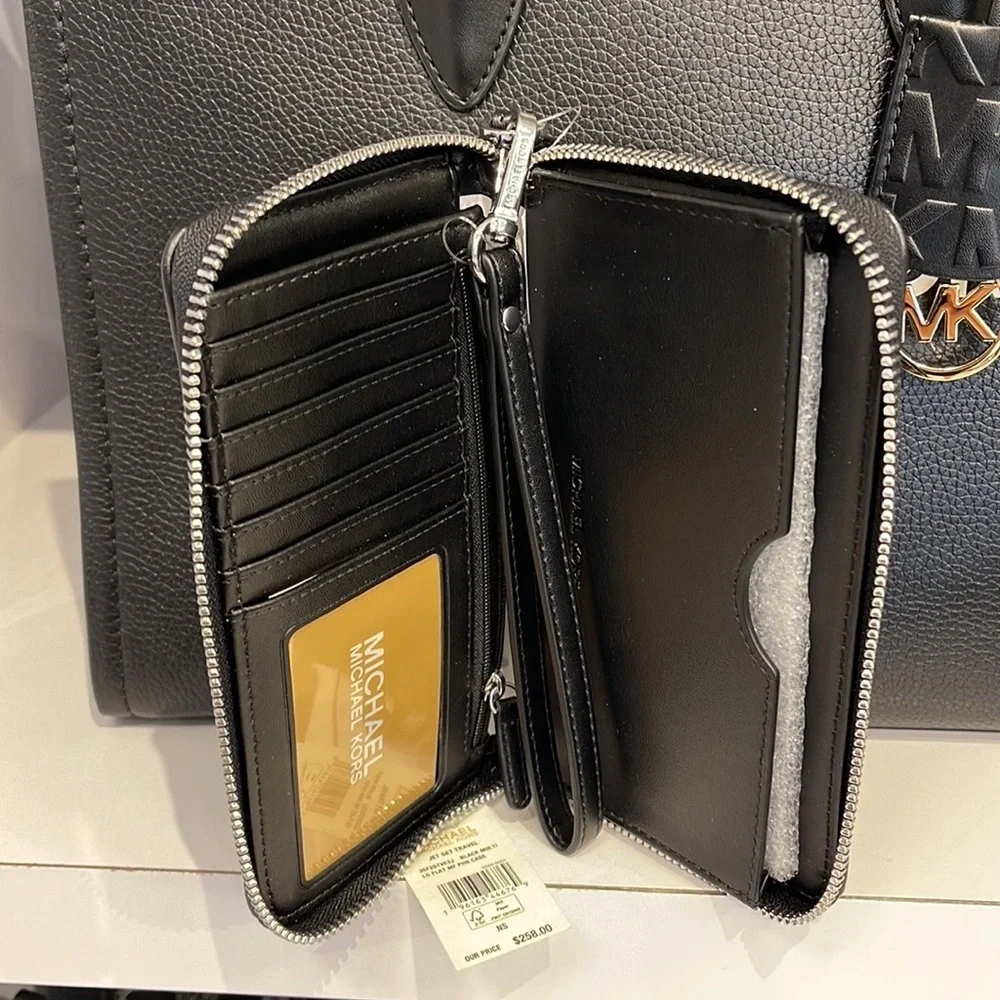 Michael Kors Jet Set Travel Large Phone Case Wristlet Wallet MK Black Multi - Picture 10 of 16